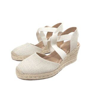 Easy Spirit Meza Sandals Womens 7.5 Ivory Metallic Comfort Espadrille Wedge New